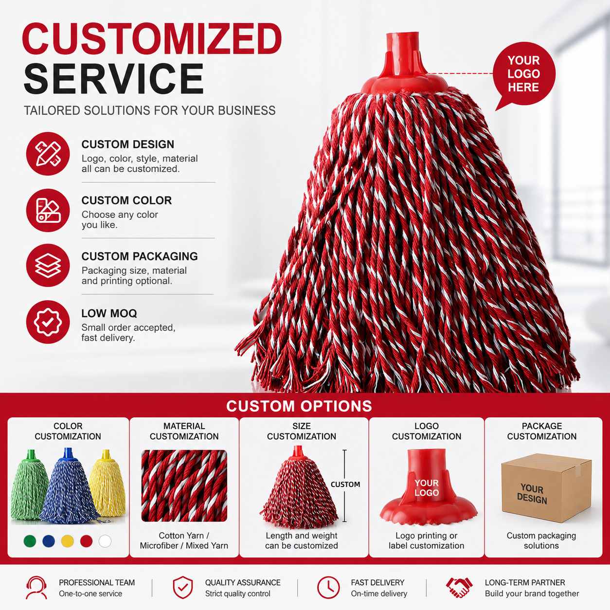 Premium Cotton Yarn Mop with 3‑Section Detachable Handle