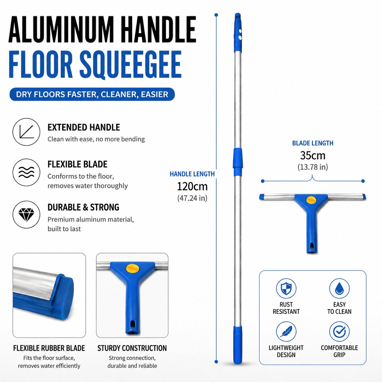 The Aluminum Handle Floor Squeegee for Fast, Streak Free Water Removal