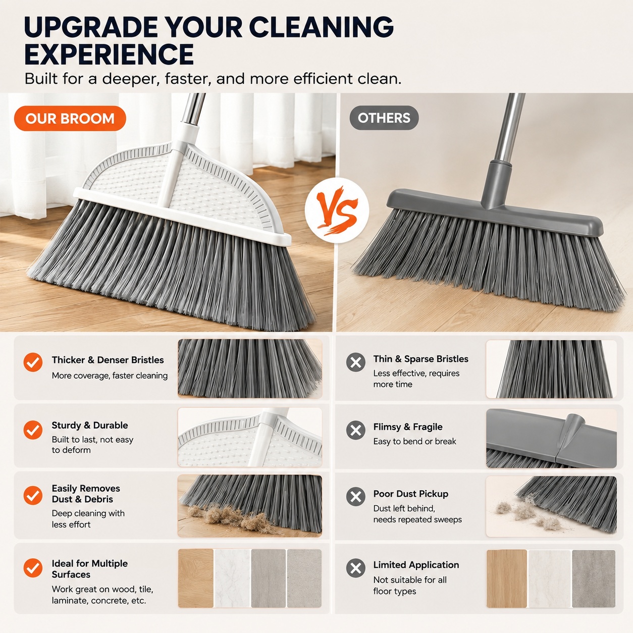 Heavy-Duty Wide Head Broom for Efficient Commercial & Residential Sweeping