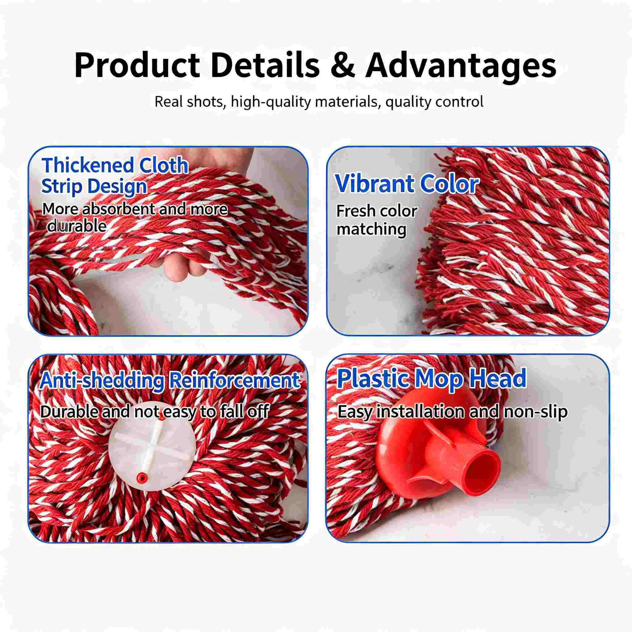 Premium Cotton Yarn Mop with 3‑Section Detachable Handle
