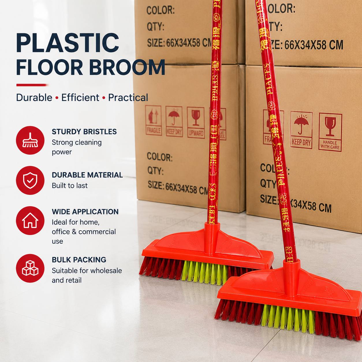 Heavy‑Duty Hard Bristle Broom for Household & Commercial Sweeping