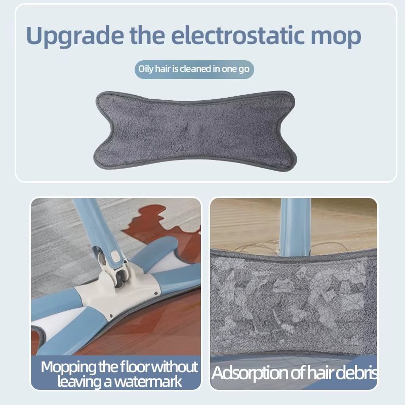Blue‑White Spinning Flat Mop with Stainless Steel Pole