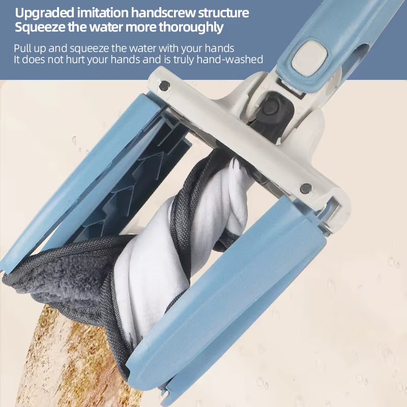 Blue‑White Spinning Flat Mop with Stainless Steel Pole