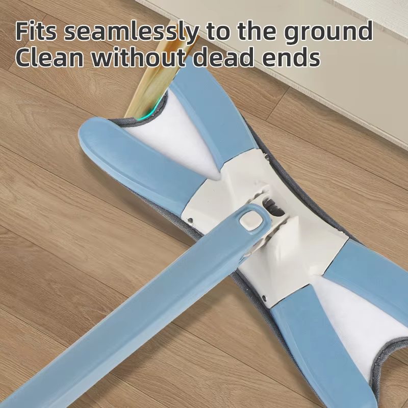 Blue‑White Spinning Flat Mop with Stainless Steel Pole