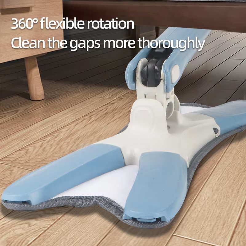 Blue‑White Spinning Flat Mop with Stainless Steel Pole